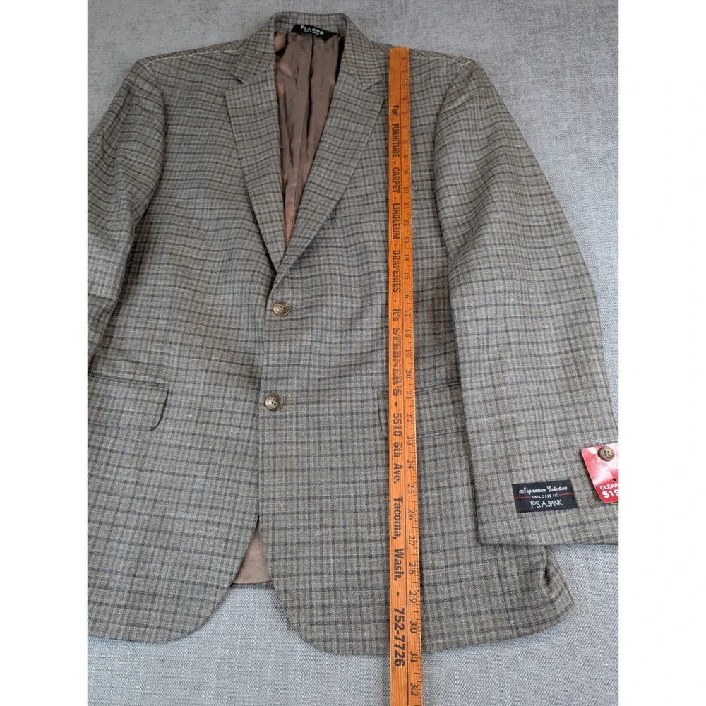 Jos A Bank Blazer Men 44 Brown Plaid Wool Silk Linen Signature Collection Jacket